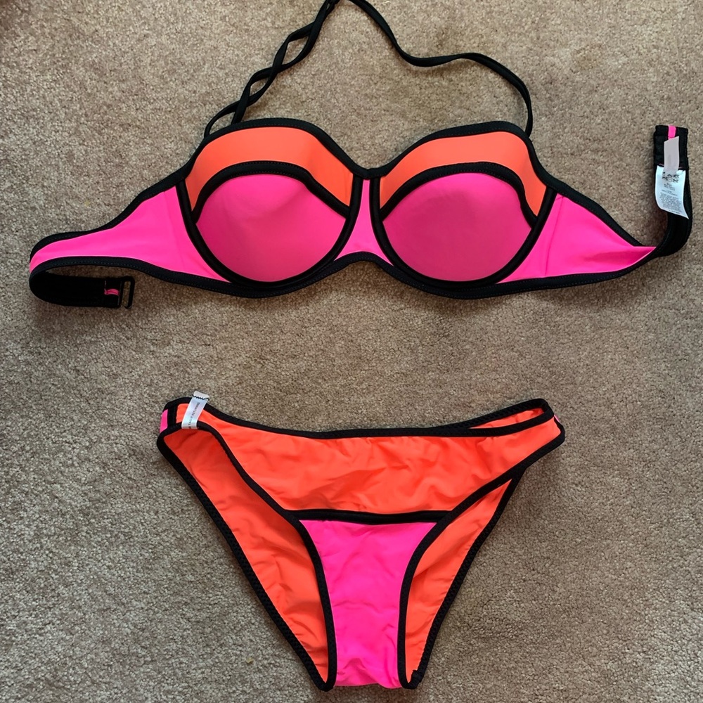 NWT Skinny Bunny Neon Pink/orange bikini size L